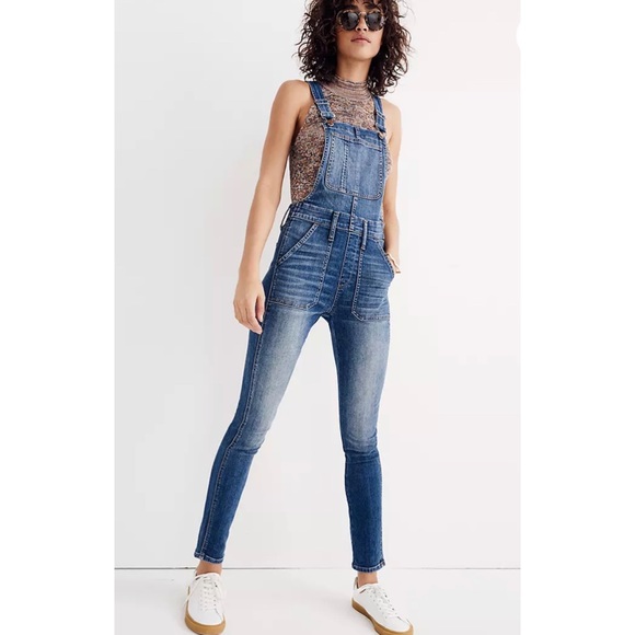 Madewell Skinny Overalls in Cedarburg Wash Raw Hem Jeans Size XXS - Picture 3 of 10